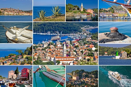 Island of Losinj tourist destination collage postcard, Croatia